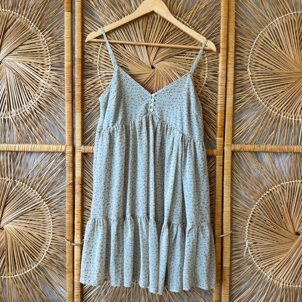 Entro Blue Tiered Ruffled Babydoll Animal Print Sundress SZ S
